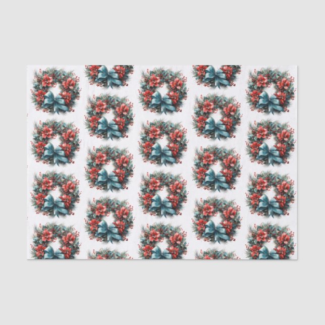 Papel De Seda Pine Wreath com Holly Christmas Standard (Frente )