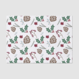 Papel De Seda Pinecone, Holly & Berries Red, Verde Branco