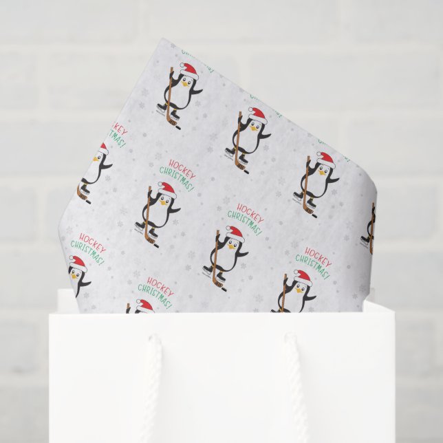 Papel De Seda Pinguim de Natal de Hockey (Sacola de presentes)
