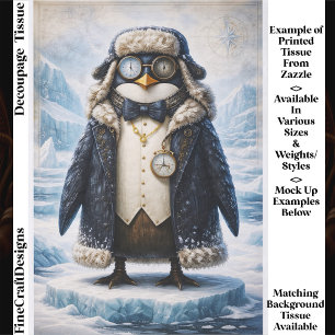 Papel De Seda Pinguim Explorador Ártico Steampunk FG3 Decoupage