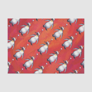 Papel De Seda Pinguim festivo num padrão de Papai Noel