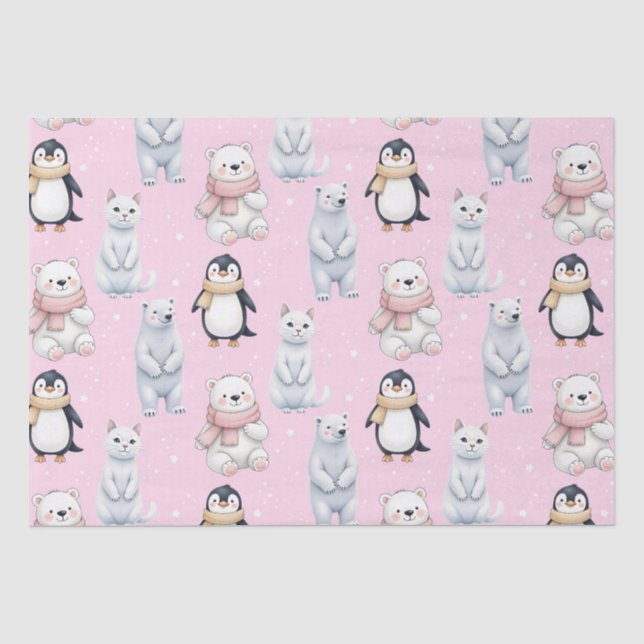Papel De Seda Pinguim-Pinguim do moderno Trendy Bear Pinguim-Inv (Frente )