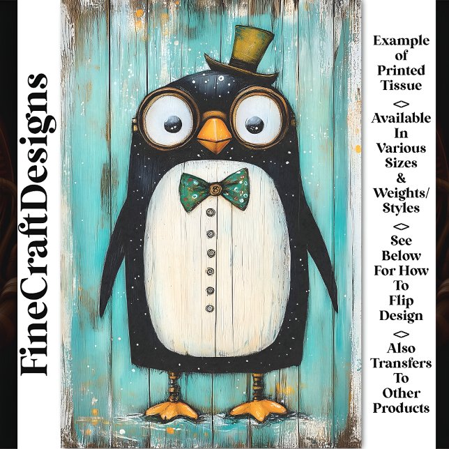 Papel De Seda Pinguim Steampunk Fofo e Caprichoso com Chapéu BR9 (Criador carregado)