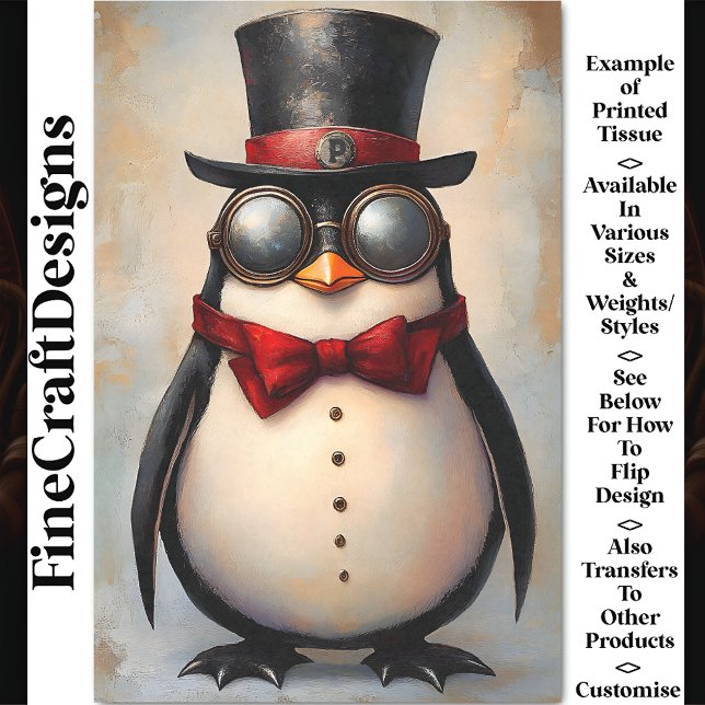 Papel De Seda Pinguim Steampunk Personalizado Inicial BA1 Decoup (Criador carregado)