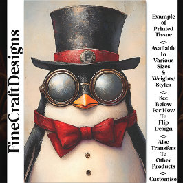 Papel De Seda Pinguim Steampunk Personalizado Inicial BA2 Decoup
