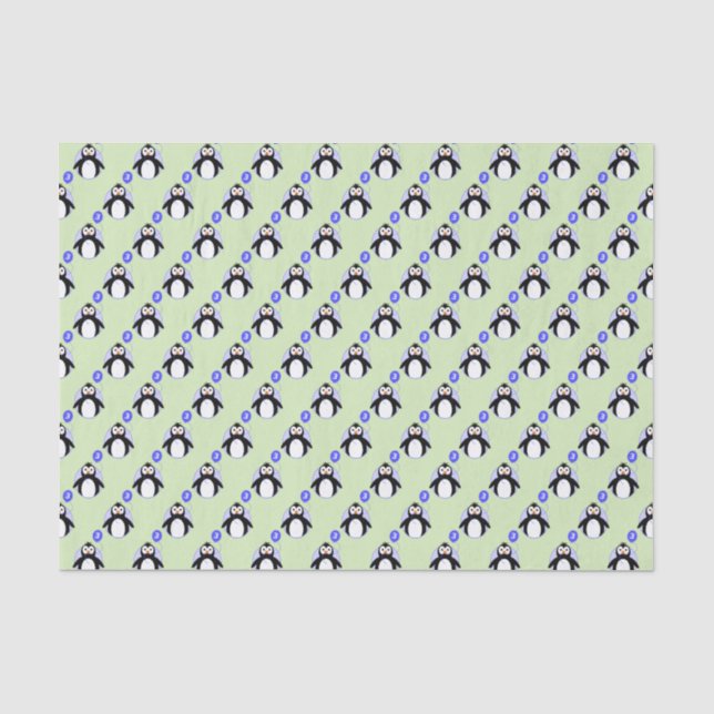 Papel De Seda Pinguim verde azul de 3 anos (Frente )