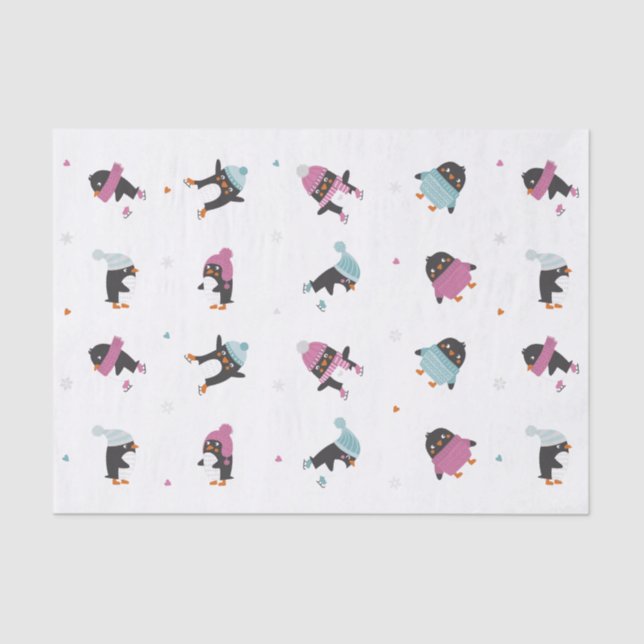 Papel De Seda Pinguins bonitos de desenho animado com corações e (Frente )