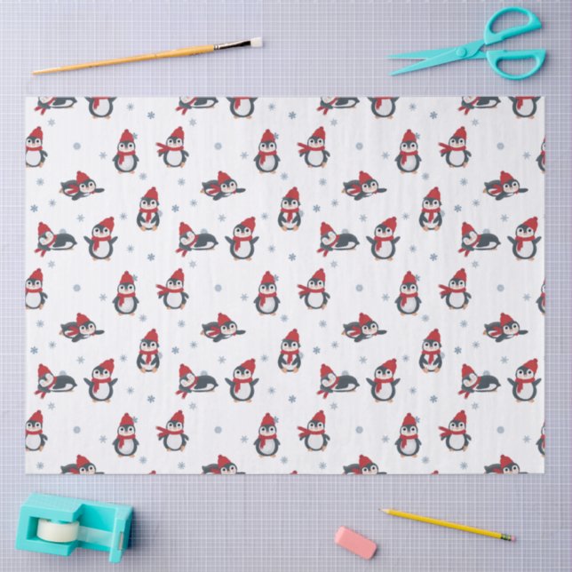 Papel De Seda Pinguins Cutes Pássaros De Inverno Animais Árctico (Arte )
