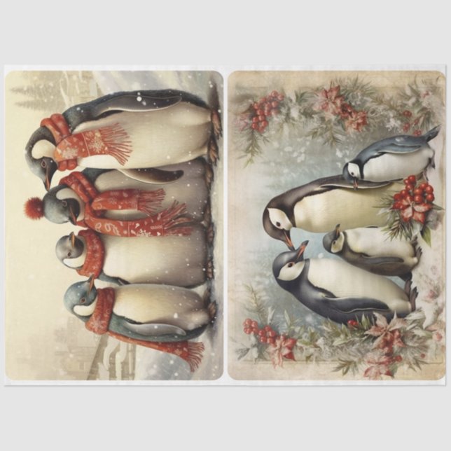 Papel De Seda Pinguins de Natal (Frente )