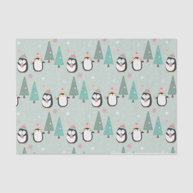 Papel De Seda Pinguins de Natal Bonitos (Frente )