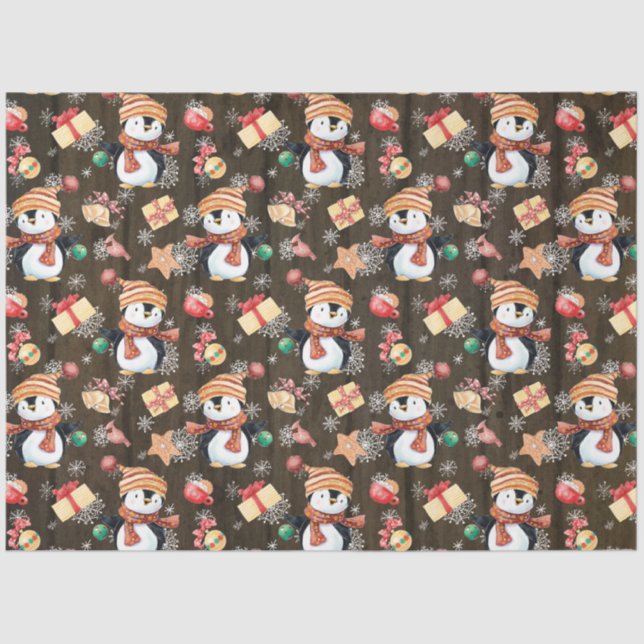 Papel De Seda Pinguins de neve de inverno Natal Flocos de neve p (Frente )