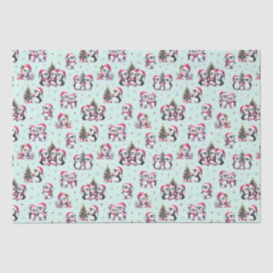 Papel De Seda Pinguins Divertidos Padrão Casa Verde e Natal Rosa