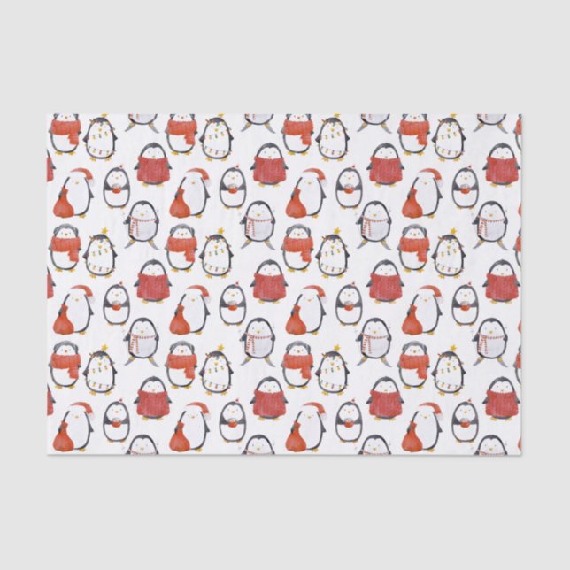 Papel De Seda Pinguins Festivos Bonitos Natal (Frente )