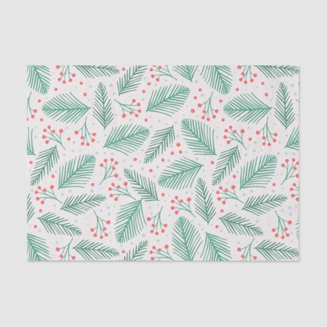 Papel De Seda Pinheiro de Natal desenhado à mão Ramifica Verde V (Frente )