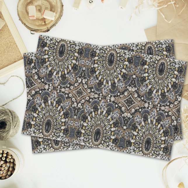 Papel De Seda pinheiro-preto de-ouro-preto (girly glam art deco black gold bohemian tissue paper)