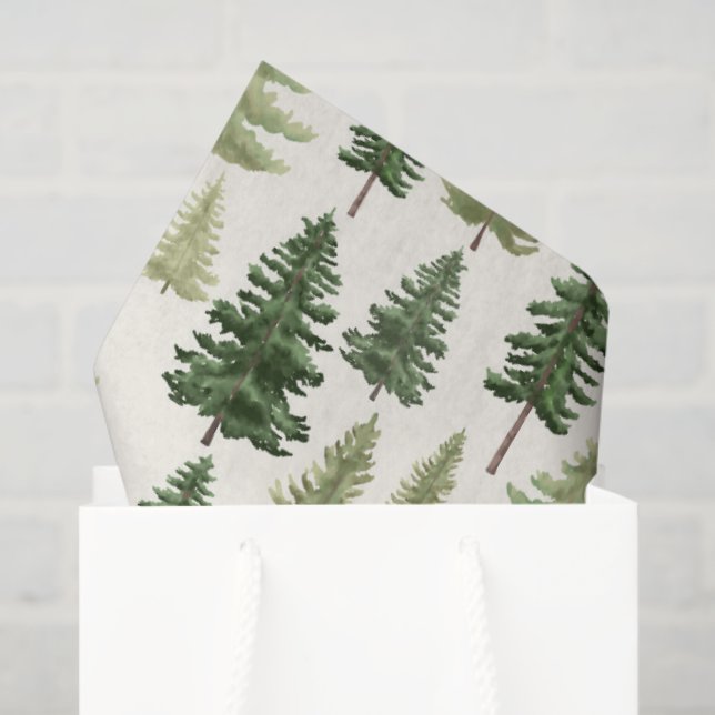 Papel De Seda Pinheiros verde-aquarelas para o Natal (Sacola de presentes)