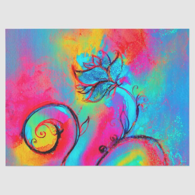 Papel De Seda PINK AMARELO AZUL FLUXAS QUÍMICAS Fantasy Floral (Frente )