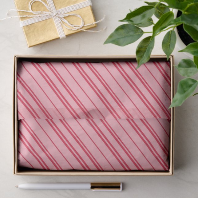 Papel De Seda Pink and Red Christmas Candy Cane Stripes  (Presente)