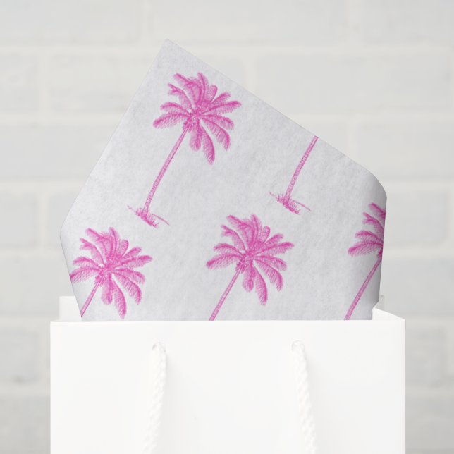 Papel De Seda Pink and White Palm Palmetto Tree (Sacola de presentes)