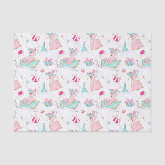 Papel De Seda Pink & Aqua Sking & Papai noel Natal (Frente )