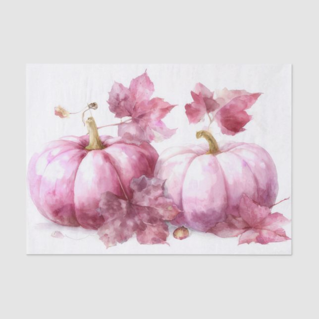 Papel De Seda Pink Autumn Pumpkins and Flowers Fall Decoupage (Frente )