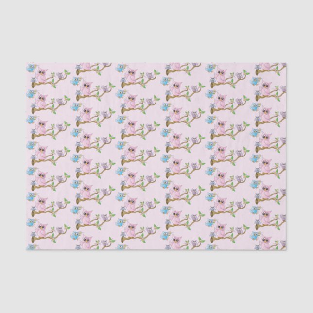 Papel De Seda Pink Baby Owls | Baby Shower (Frente )