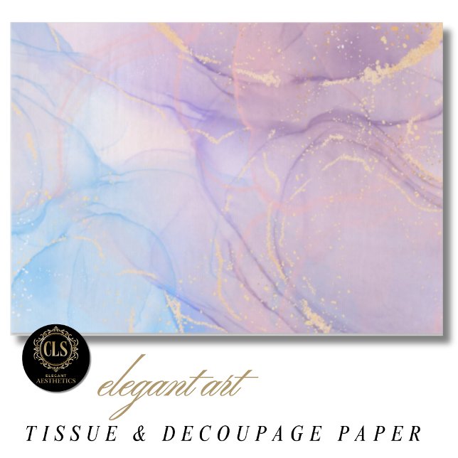Papel De Seda Pink & Blue Gold Glitter Marble (pastel pink and purple and gold watercolor marble tissue paper)