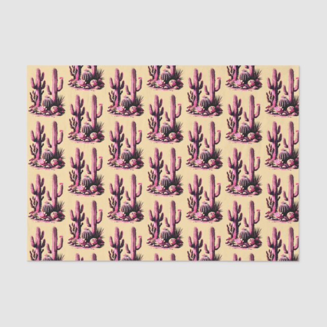 Papel De Seda Pink Cacti Batch-Tan Background (Frente )
