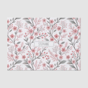Papel De Seda Pink Cherry Blossom Sakura Pattern on White (1)