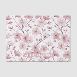 Papel De Seda Pink Cherry Blossom Sakura Pattern on White (2)