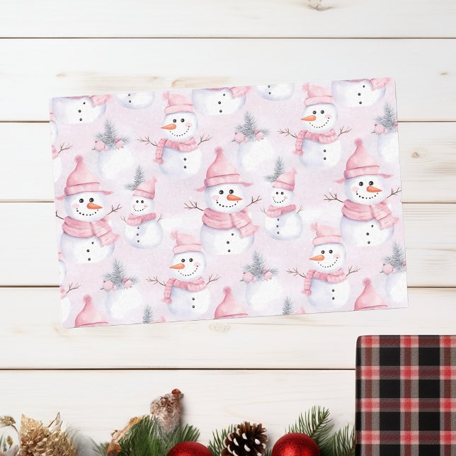 Papel De Seda Pink Christmas Watercolor Snowman (Criador carregado)