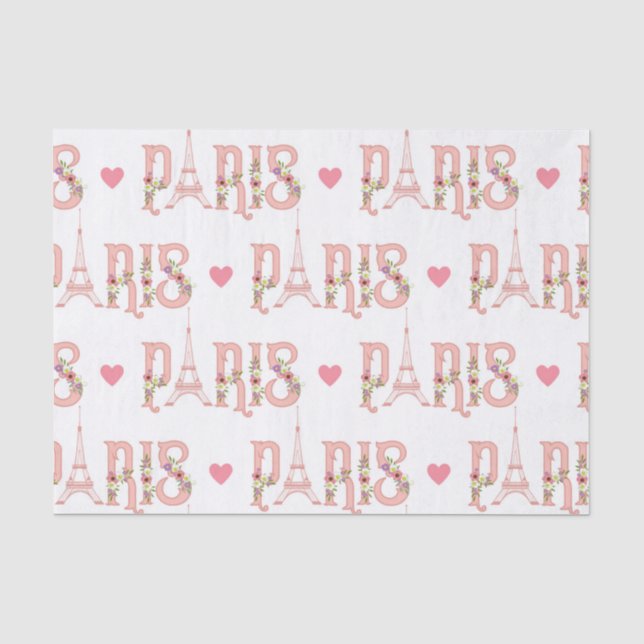 Papel De Seda Pink Eiffel Tower Silhouette Paris Flowers French (Frente )