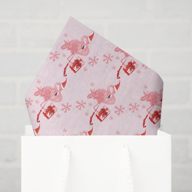 Papel De Seda Pink Flamingo Tropical Beach Christmas (Sacola de presentes)