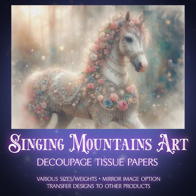 Papel De Seda Pink Floral Fantasy Horse Decoupage (Criador carregado)