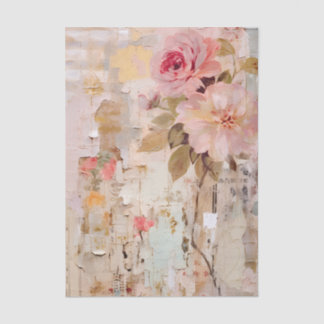 Papel De Seda Pink Floral Painting on Torn Paper Collage