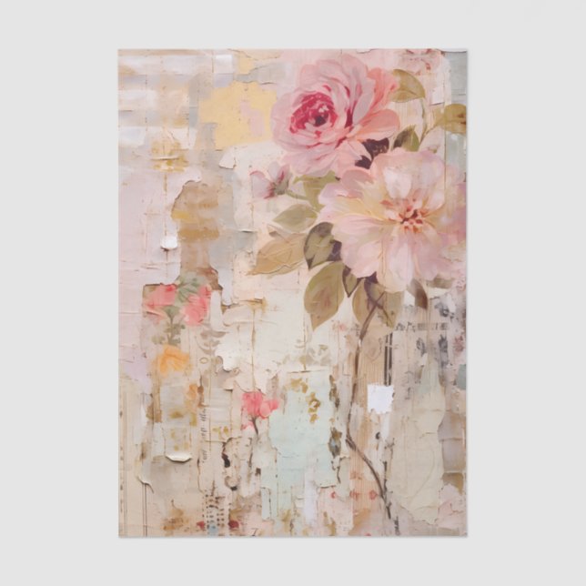 Papel De Seda Pink Floral Painting on Torn Paper Collage (Frente )