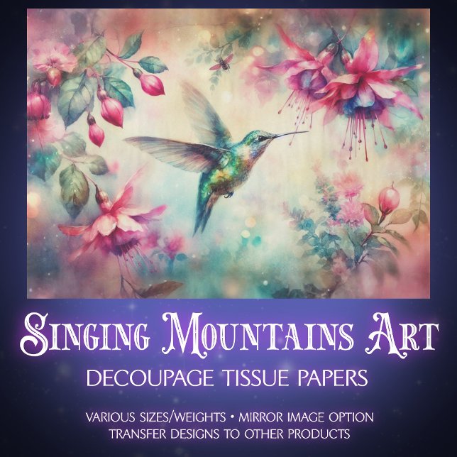 Papel De Seda Pink Floral Watercolor Hummingbird Decoupage (Criador carregado)