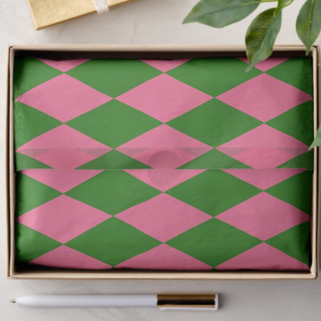 Papel De Seda Pink Green Harlequin Checkered Design  (Criador carregado)
