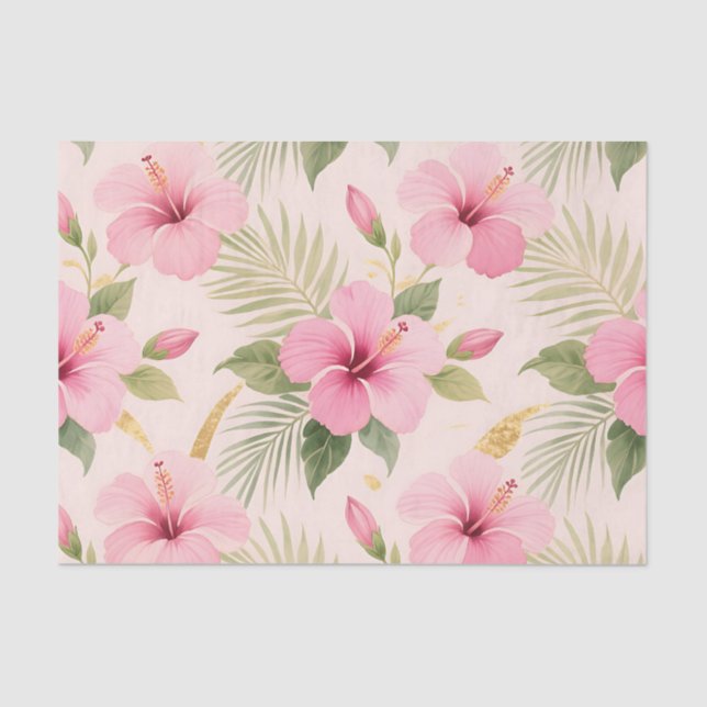 Papel De Seda Pink Hibiscus Tropical Seamless Pattern (Frente )