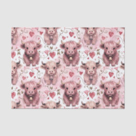 Papel De Seda Pink Highland Cow Valentine Hearts