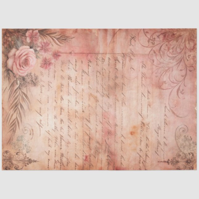 Papel De Seda Pink Lace Grunge Old Letter Decoupage (Frente )