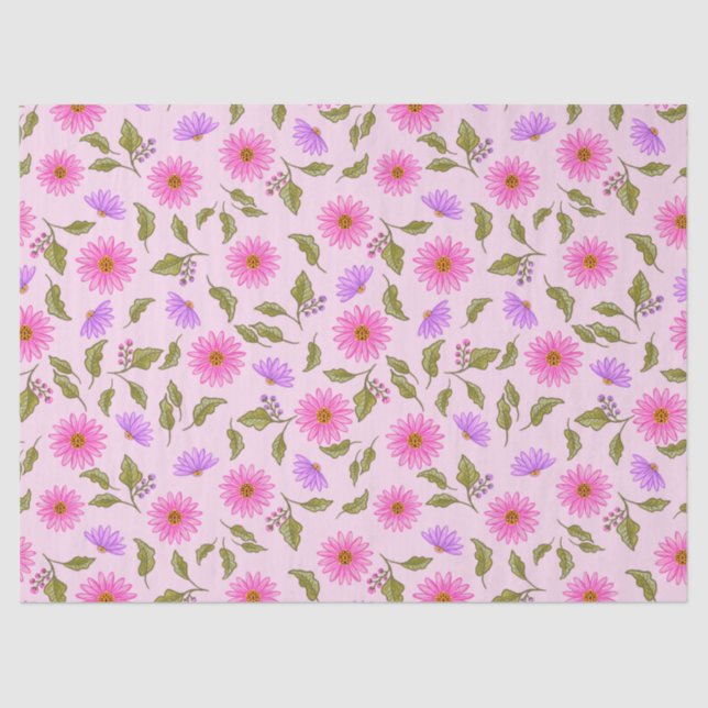 Papel De Seda Pink Lavender Lacy Daisy Tissue Paper (Frente )