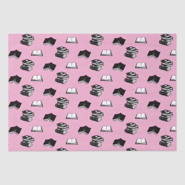 Papel De Seda Pink Modern Bookish Bibliophile Book Patterno (Frente )