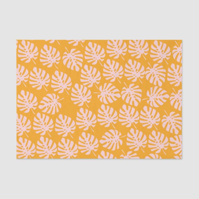 Papel De Seda Pink Monstera Leaves Tissue Paper (Frente )