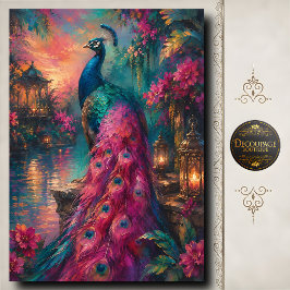 Papel De Seda Pink Peacock Sunset Garden Decoupage