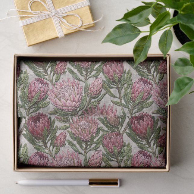 Papel De Seda Pink Protea Embroidery Floral Pattern (Presente)