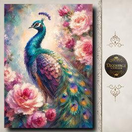 Papel De Seda Pink Rose Peacock Decoupage