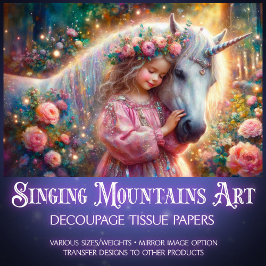 Papel De Seda Pink Rose Whimsy Unicorn And Girl Decoupage