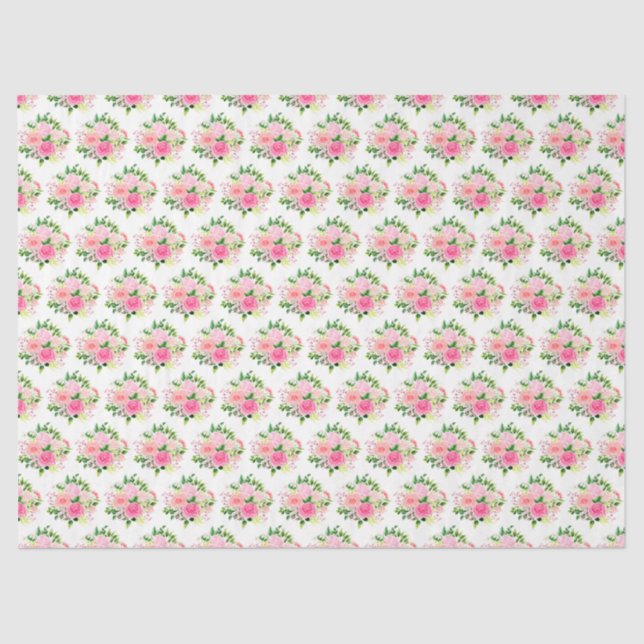 Papel De Seda Pink Roses Flowers and Greenery (Frente )