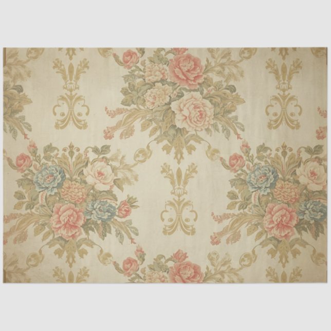 Papel De Seda Pink Roses & Gold Floral Decoupage  (Frente )